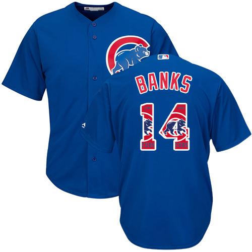 Cubs #14 Ernie Banks Blue Team Logo Fashion Stitched MLB Jersey - Click Image to Close